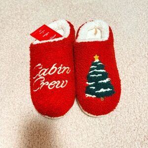 Red Cabin Crew Slippers with Christmas Tree Design
